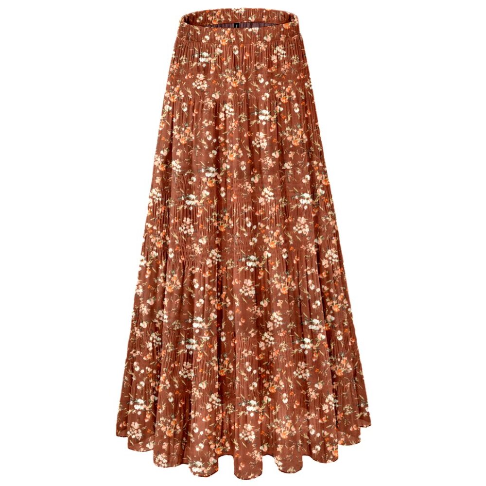 Chiffon Maxi Skirt Elastic Waist Boho Flowy Pleated A Line Long Fall